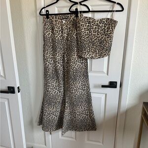 Rhinestone Leopard Denim Set